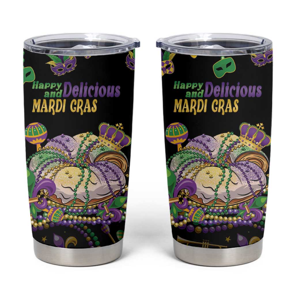 Happy And Delicious Mardi Gras Tumbler Cup King Cake And Luxury Beadeds - Wonder Print Shop