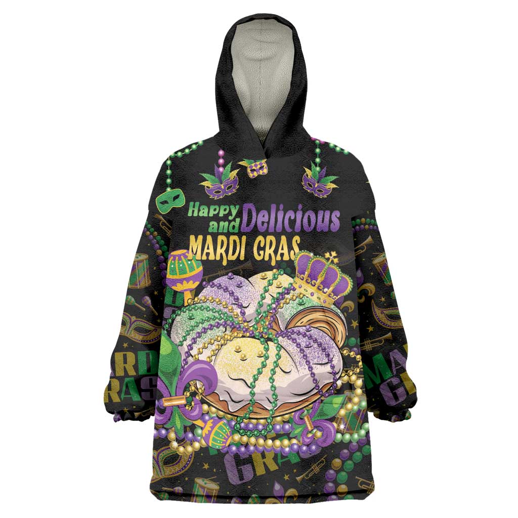 Happy And Delicious Mardi Gras Wearable Blanket Hoodie King Cake And Luxury Beadeds