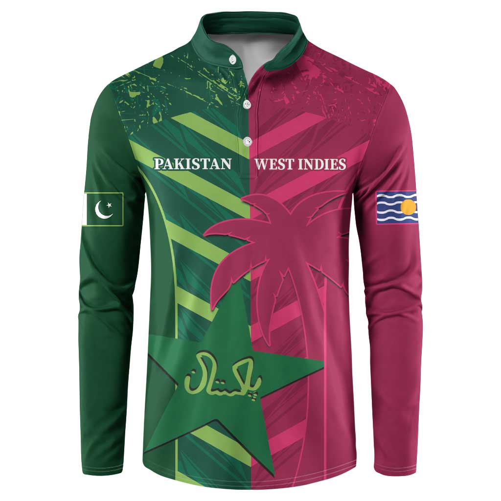 Men's green and maroon cricket button sweatshirt with front graphic and long sleeves