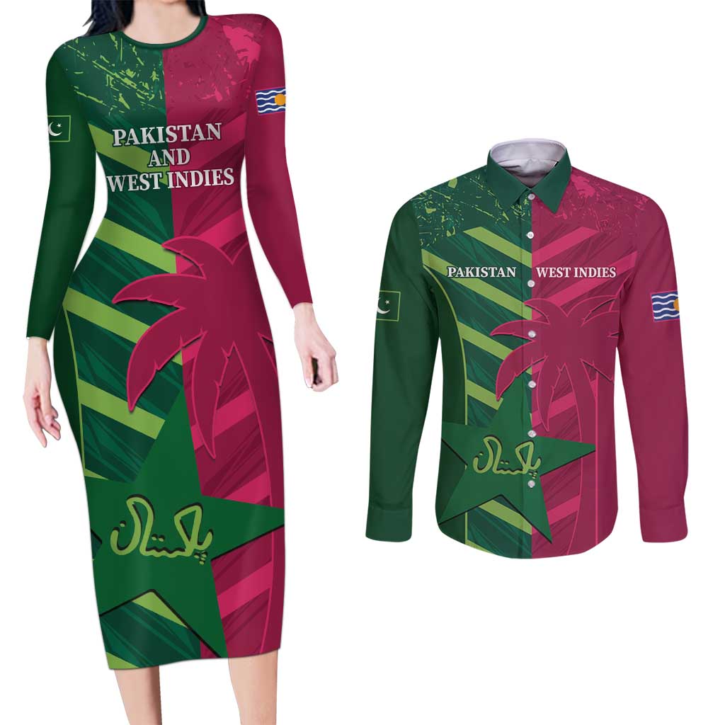 Custom West Indies And Pakistan Cricket Couples Matching Long Sleeve Bodycon Dress and Long Sleeve Button Shirt 2025 Windies Shaheens Together - Wonder Print Shop