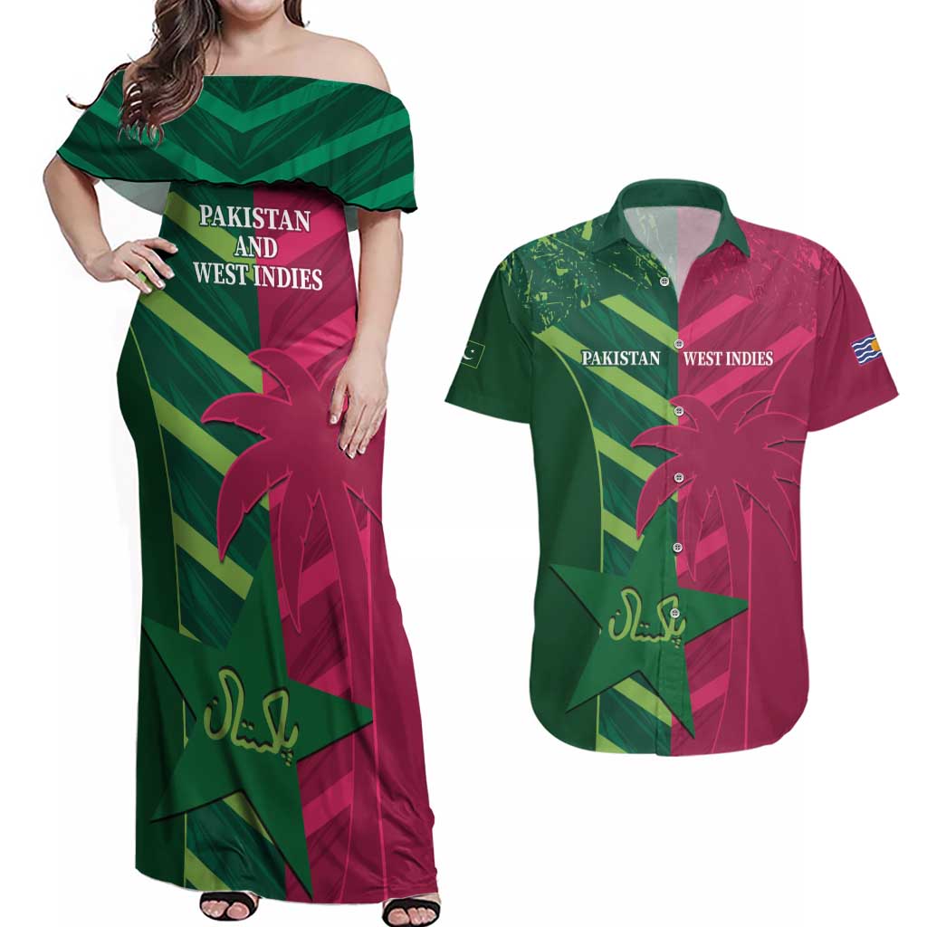 Custom West Indies And Pakistan Cricket Couples Matching Off Shoulder Maxi Dress and Hawaiian Shirt 2025 Windies Shaheens Together - Wonder Print Shop