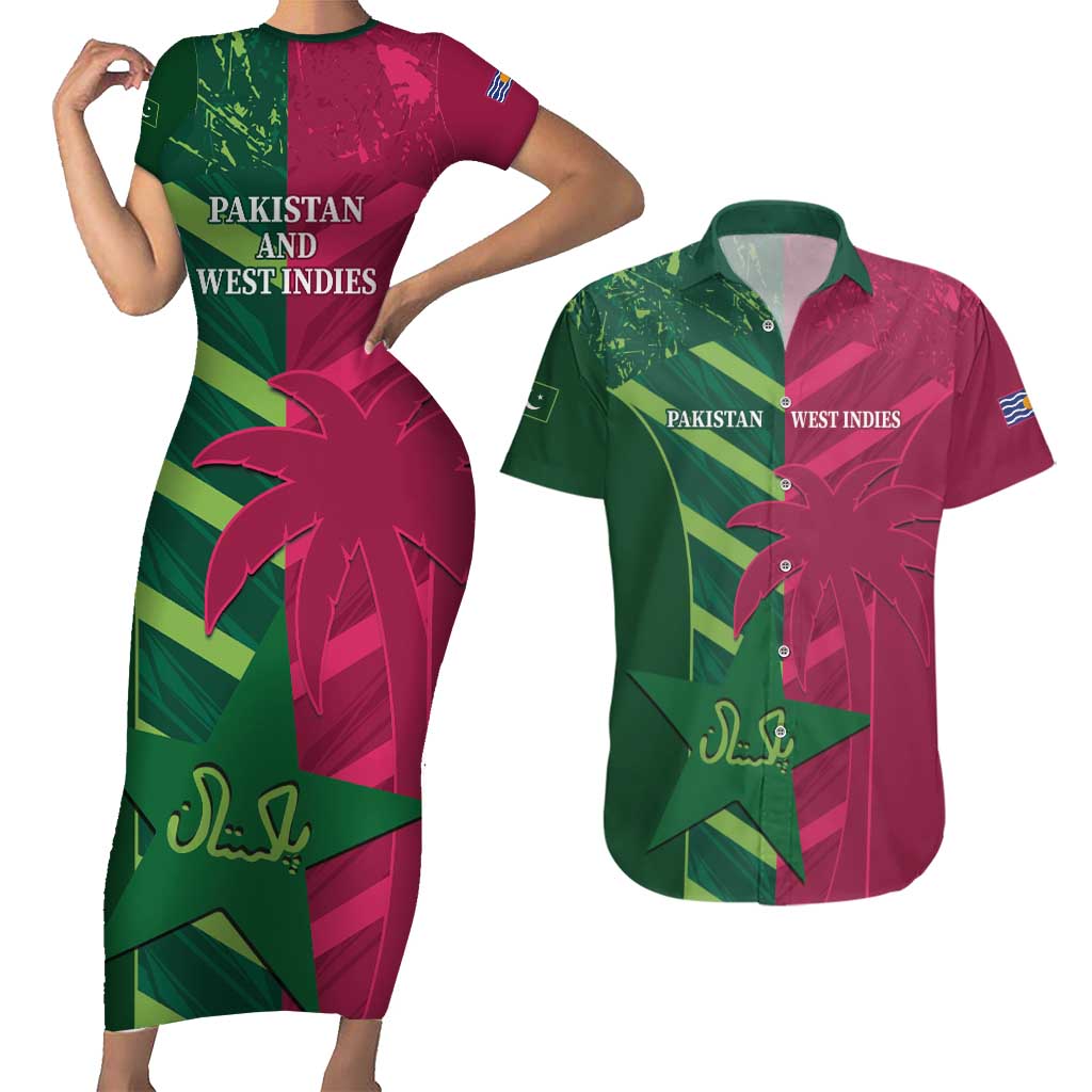 Custom West Indies And Pakistan Cricket Couples Matching Short Sleeve Bodycon Dress and Hawaiian Shirt 2025 Windies Shaheens Together - Wonder Print Shop