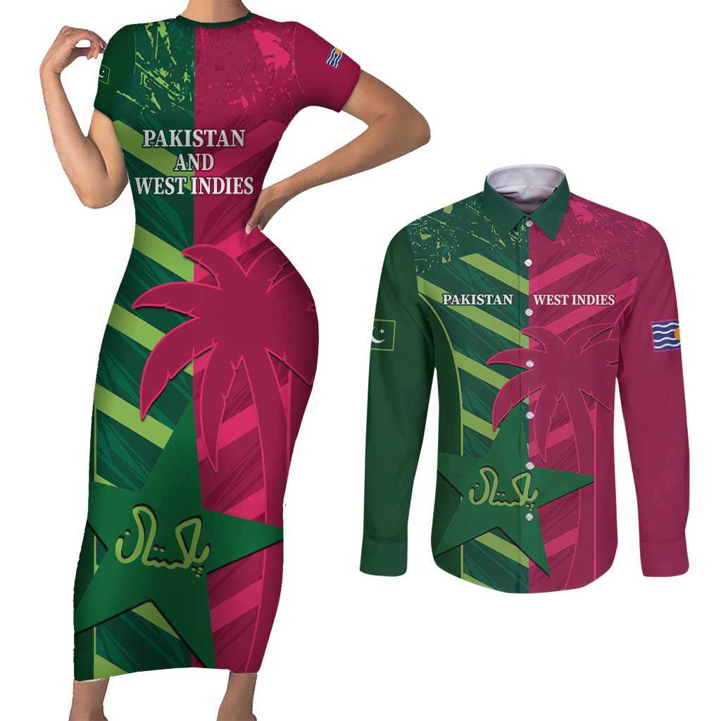 Custom West Indies And Pakistan Cricket Couples Matching Short Sleeve Bodycon Dress and Long Sleeve Button Shirt 2025 Windies Shaheens Together - Wonder Print Shop