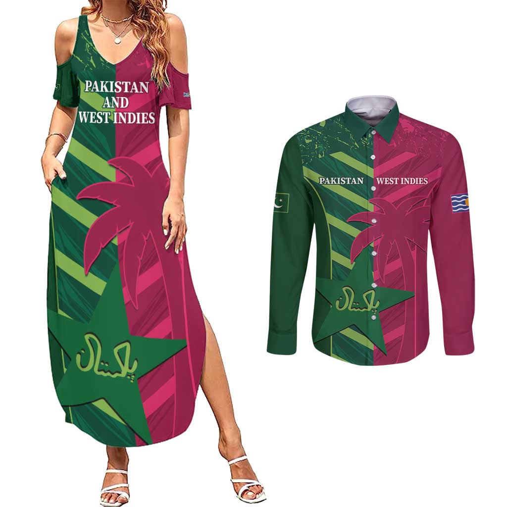 Custom West Indies And Pakistan Cricket Couples Matching Summer Maxi Dress and Long Sleeve Button Shirt 2025 Windies Shaheens Together - Wonder Print Shop