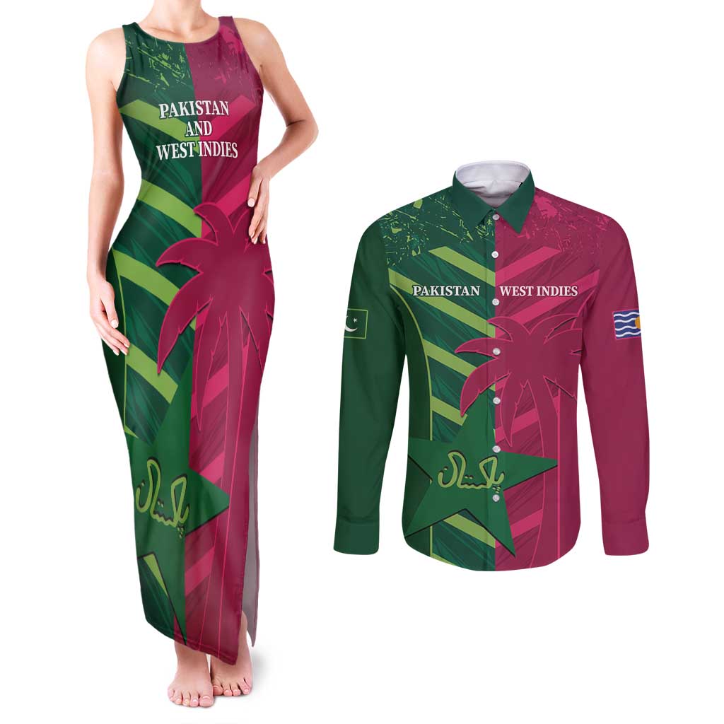 Custom West Indies And Pakistan Cricket Couples Matching Tank Maxi Dress and Long Sleeve Button Shirt 2025 Windies Shaheens Together - Wonder Print Shop