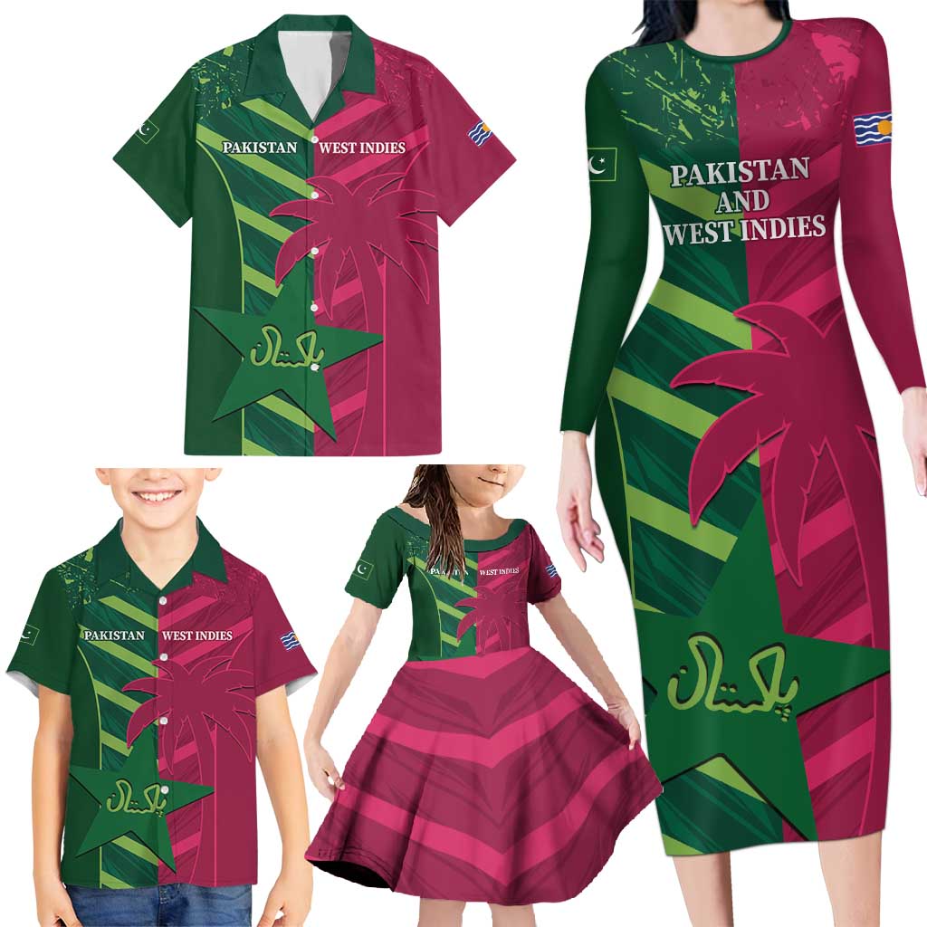 Custom West Indies And Pakistan Cricket Family Matching Long Sleeve Bodycon Dress and Hawaiian Shirt 2025 Windies Shaheens Together - Wonder Print Shop