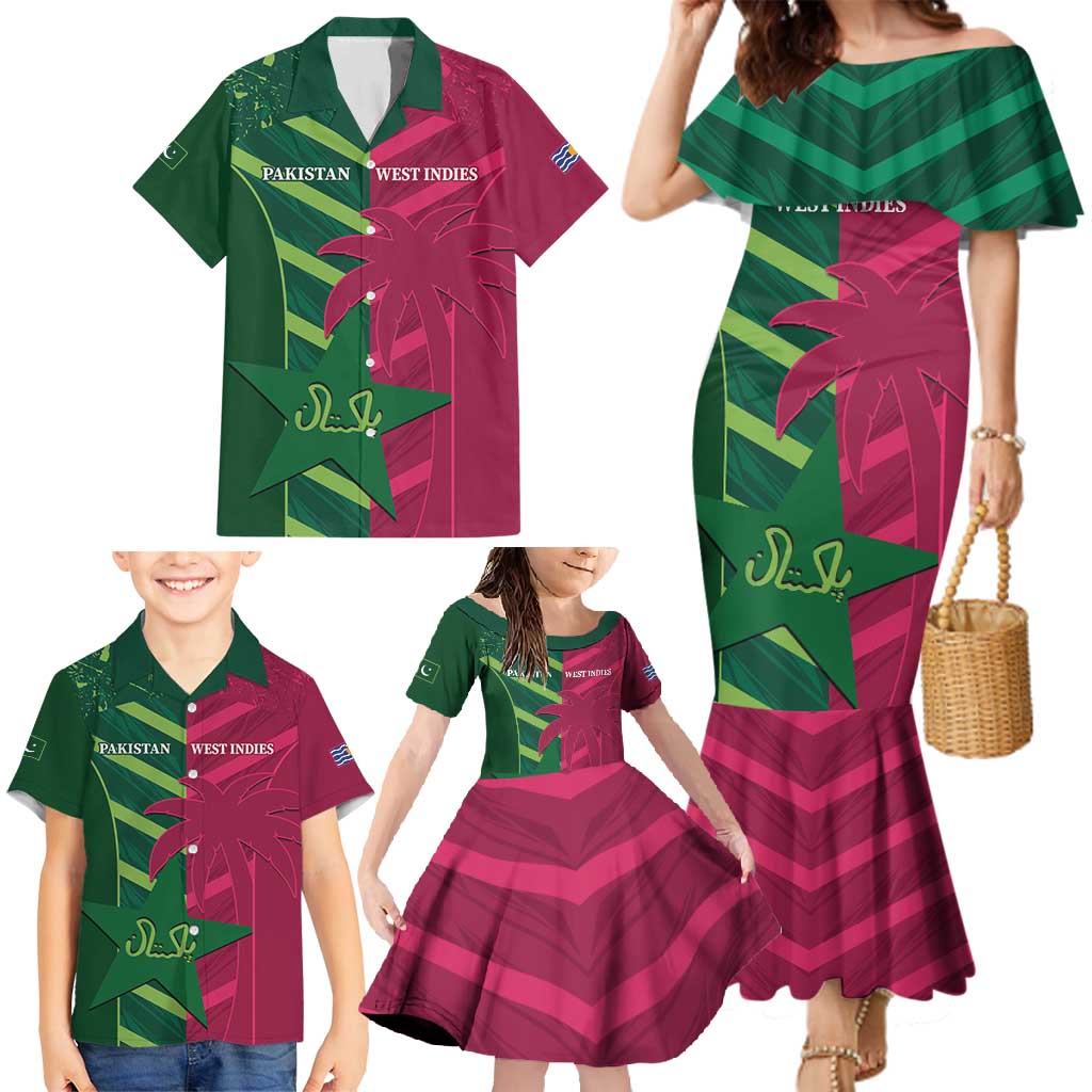 Custom West Indies And Pakistan Cricket Family Matching Mermaid Dress and Hawaiian Shirt 2025 Windies Shaheens Together - Wonder Print Shop