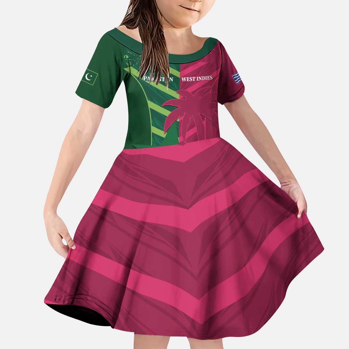 Custom West Indies And Pakistan Cricket Kid Short Sleeve Dress 2025 Windies Shaheens Together - Wonder Print Shop