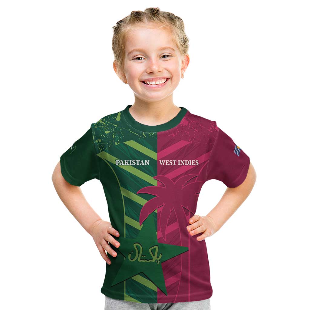 Custom West Indies And Pakistan Cricket Kid T Shirt 2025 Windies Shaheens Together - Wonder Print Shop