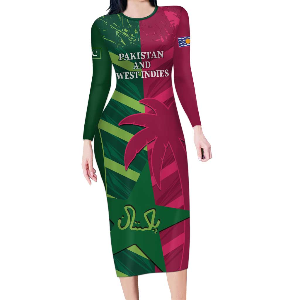 Custom West Indies And Pakistan Cricket Long Sleeve Bodycon Dress 2025 Windies Shaheens Together - Wonder Print Shop