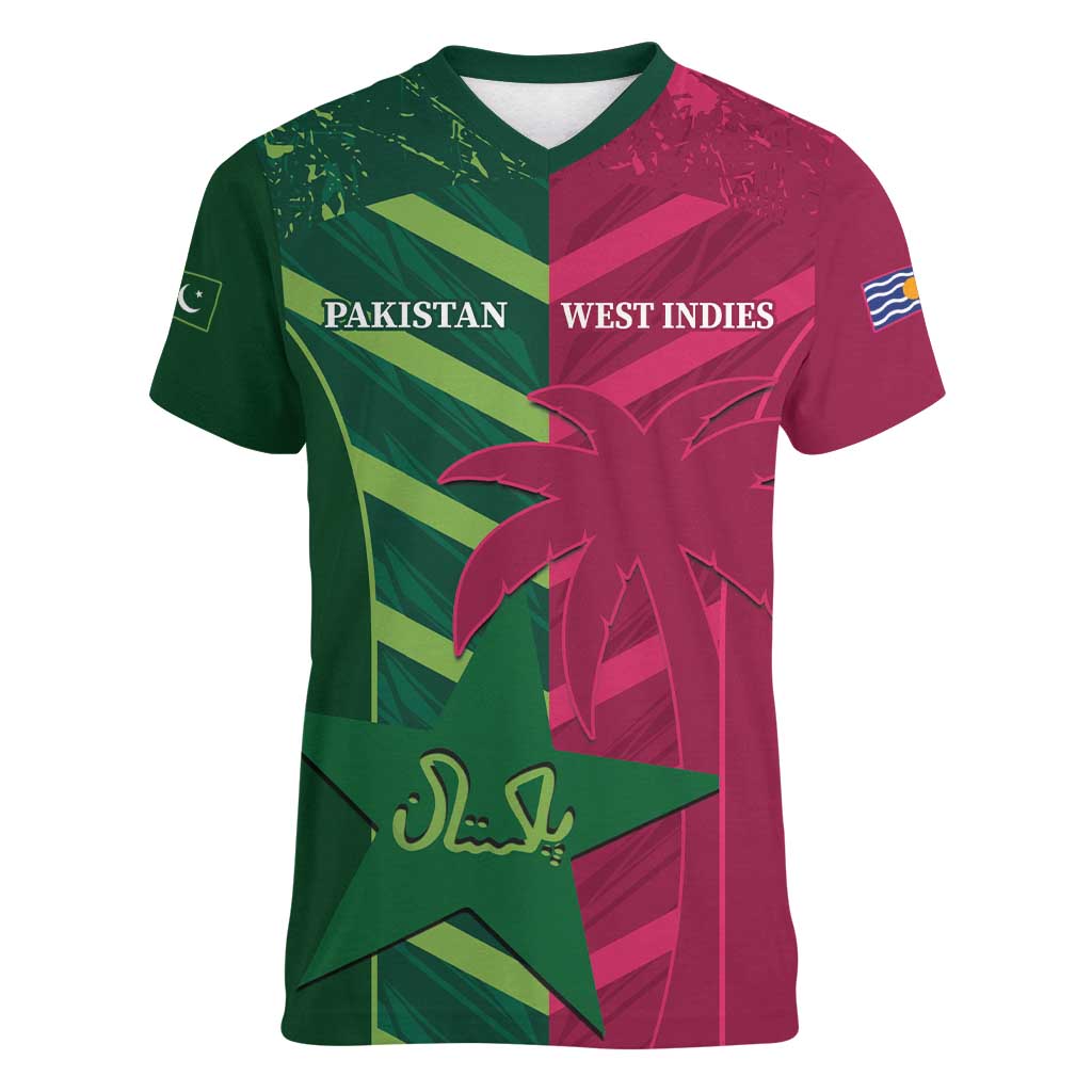 Custom West Indies And Pakistan Cricket Women V-Neck T-Shirt 2025 Windies Shaheens Together