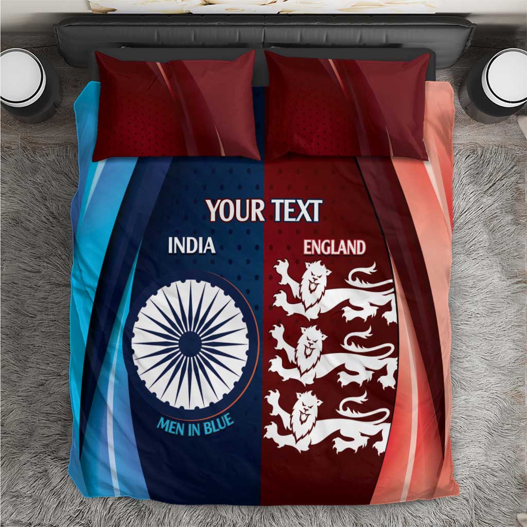 Cricket bedding set with blue India and red England panels, circular emblem, lions graphic