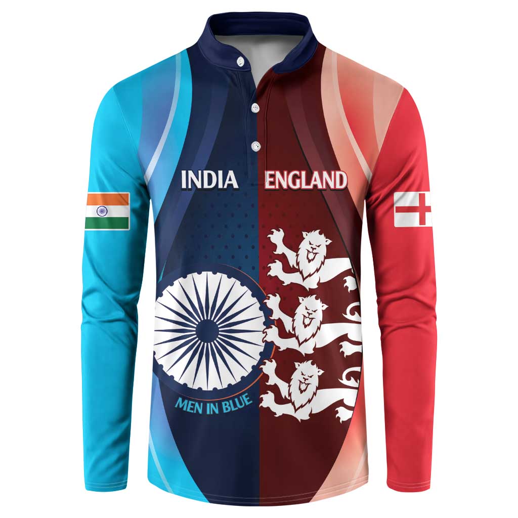 Custom India And England Cricket Button Sweatshirt 2025 Men In Blue Three Lions Together - Wonder Print Shop