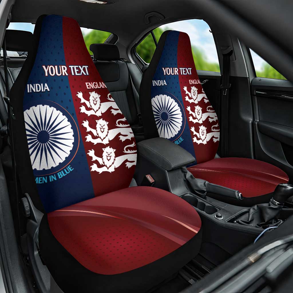 Custom India And England Cricket Car Seat Cover 2025 Men In Blue Three Lions Together - Wonder Print Shop