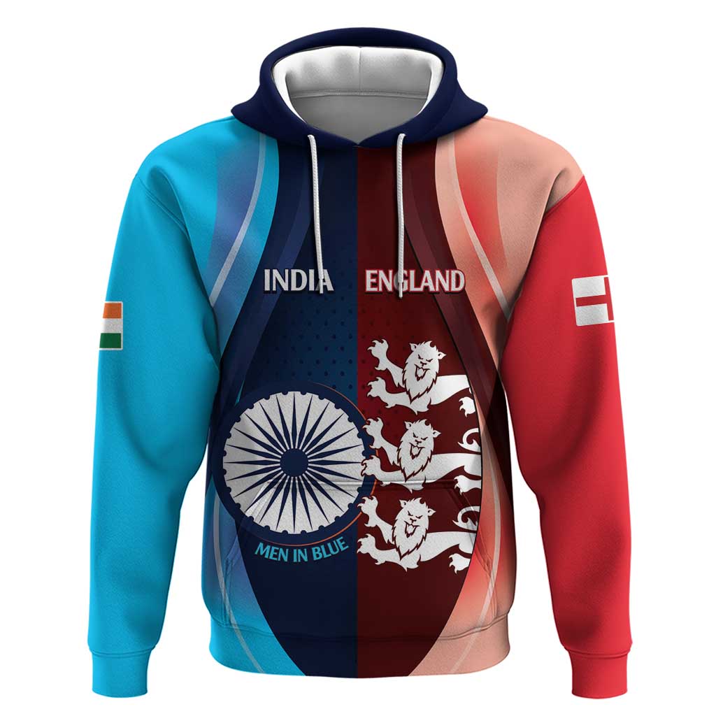 Custom India And England Cricket Hoodie 2025 Men In Blue Three Lions Together - Wonder Print Shop