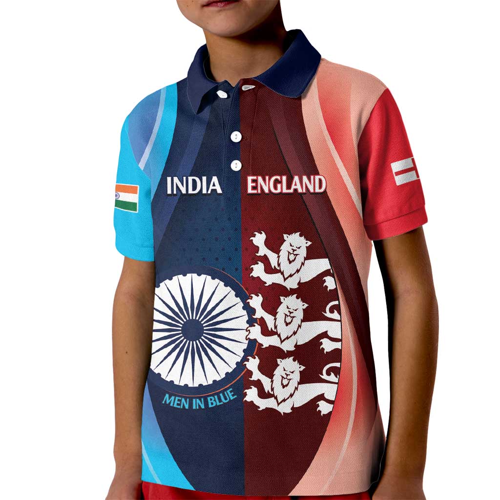 Custom India And England Cricket Kid Polo Shirt 2025 Men In Blue Three Lions Together - Wonder Print Shop