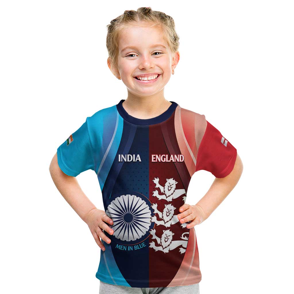 Custom India And England Cricket Kid T Shirt 2025 Men In Blue Three Lions Together - Wonder Print Shop