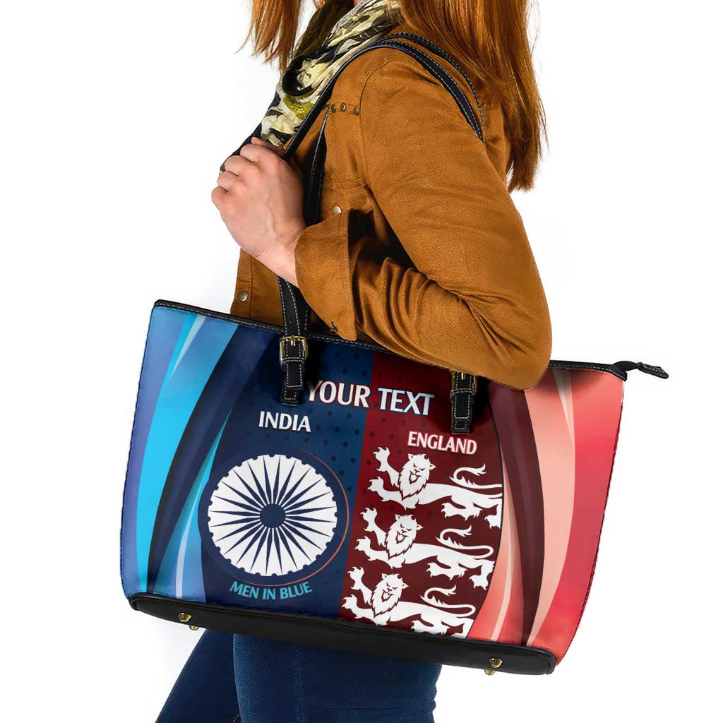 Custom India And England Cricket Leather Tote Bag 2025 Men In Blue Three Lions Together - Wonder Print Shop