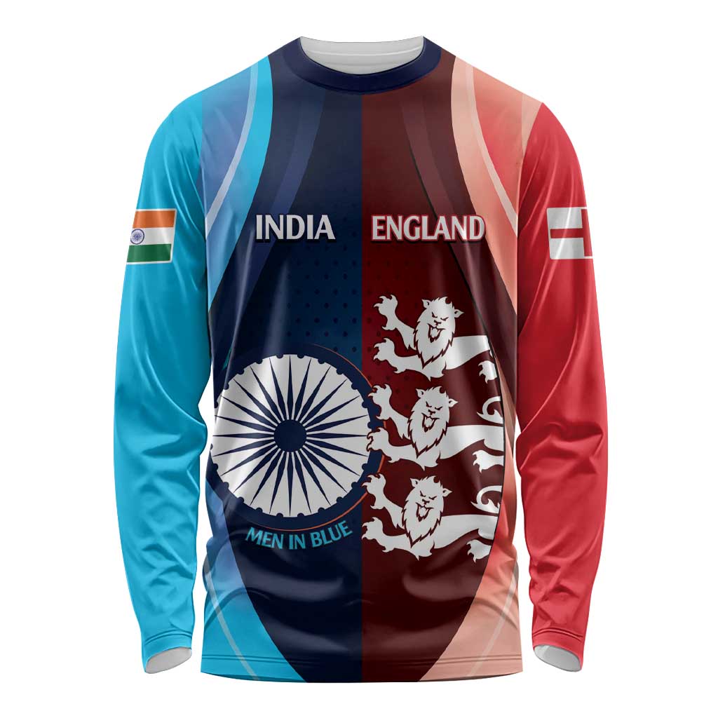 Custom India And England Cricket Long Sleeve Shirt 2025 Men In Blue Three Lions Together - Wonder Print Shop