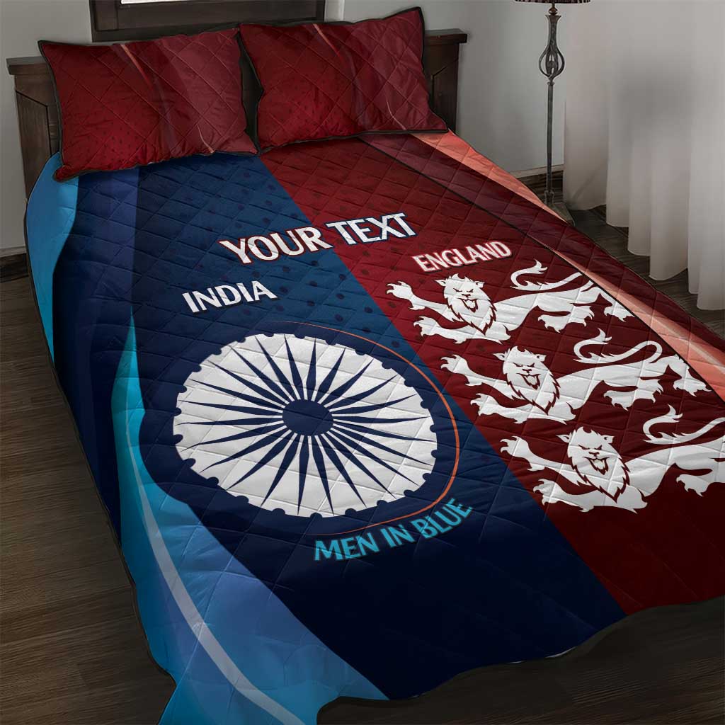 Custom India And England Cricket Quilt Bed Set 2025 Men In Blue Three Lions Together