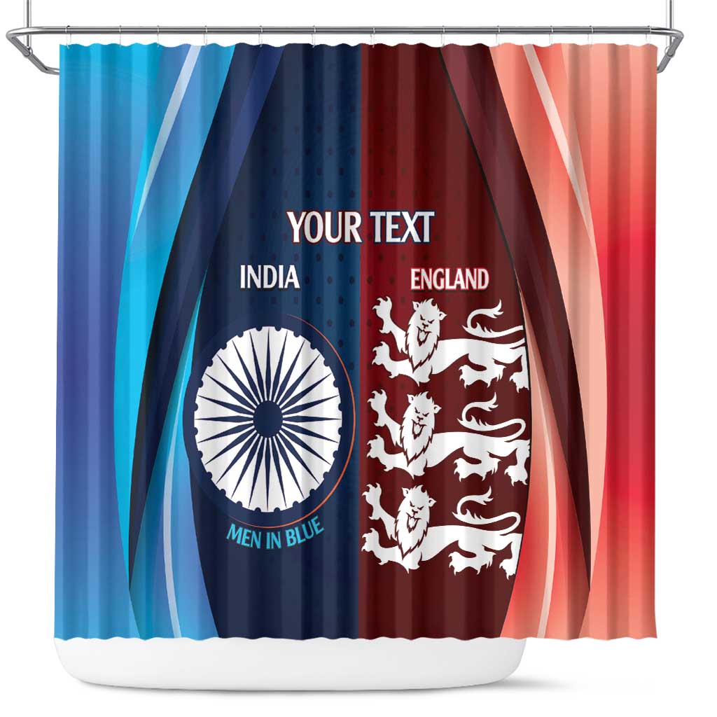 Custom India And England Cricket Shower Curtain 2025 Men In Blue Three Lions Together