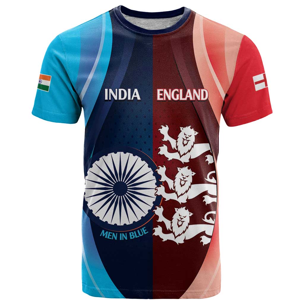 Custom India And England Cricket T Shirt 2025 Men In Blue Three Lions Together