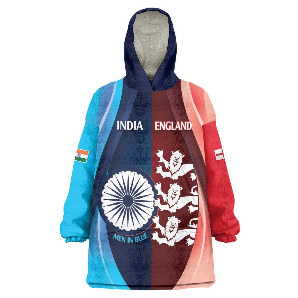 Custom India And England Cricket Wearable Blanket Hoodie 2025 Men In Blue Three Lions Together