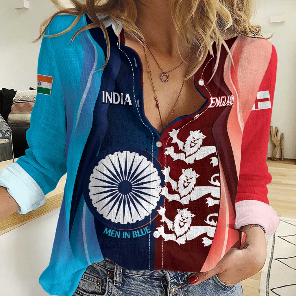 Custom India And England Cricket Women Casual Shirt 2025 Men In Blue Three Lions Together