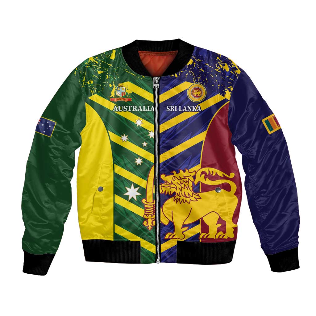 Cricket bomber jacket in green, navy & yellow with zip front and ribbed cuffs, crest graphic