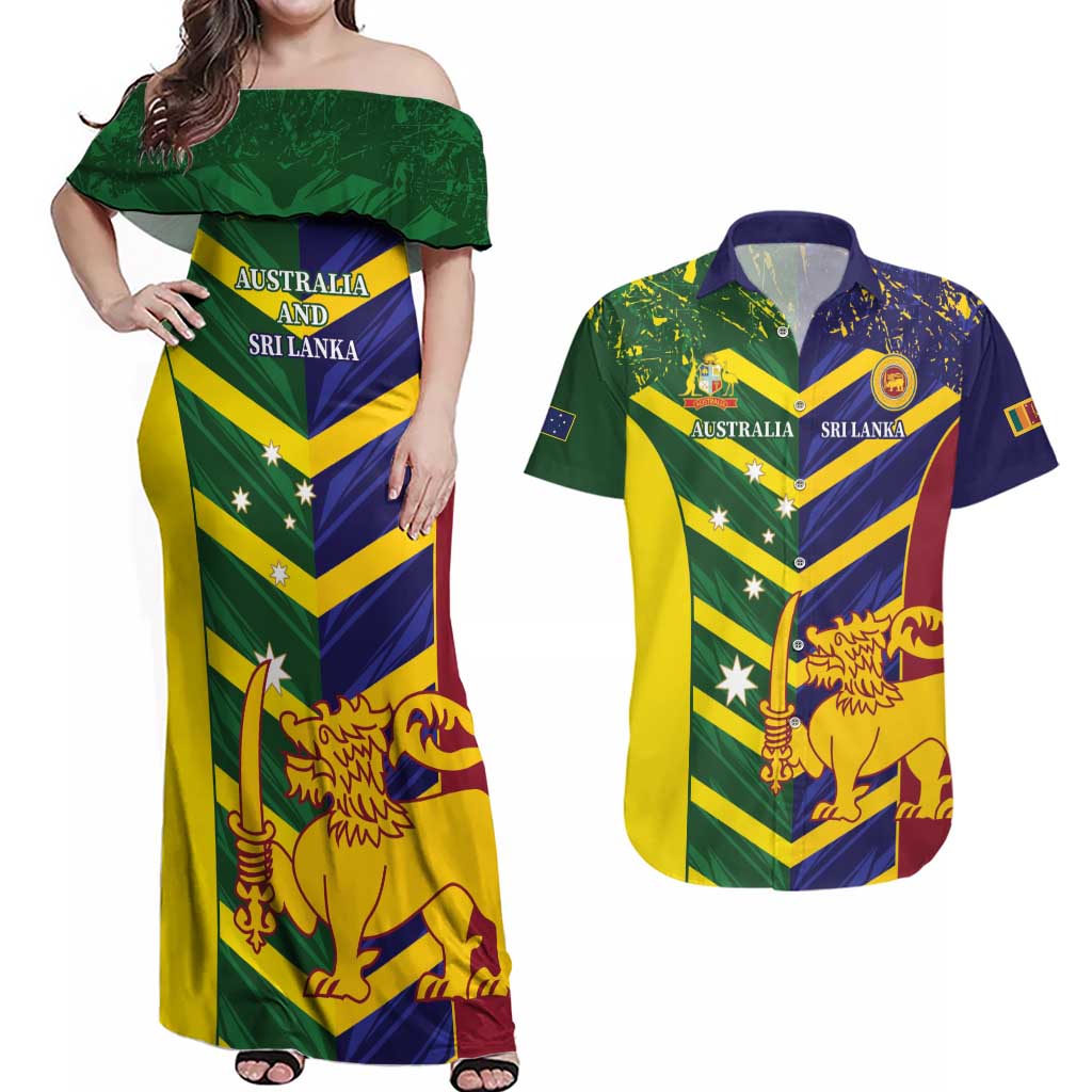 Custom Sri Lanka And Australia Cricket Couples Matching Off Shoulder Maxi Dress and Hawaiian Shirt 2025 The Lions Baggy Greens Together - Wonder Print Shop