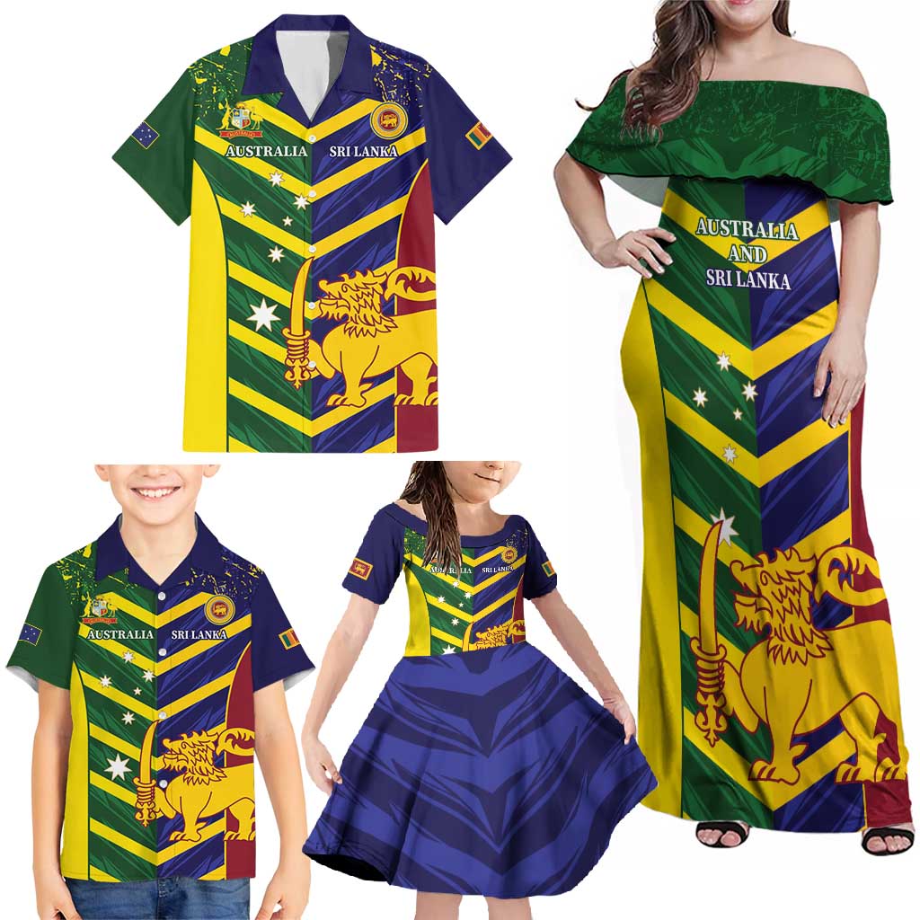 Custom Sri Lanka And Australia Cricket Family Matching Off Shoulder Maxi Dress and Hawaiian Shirt 2025 The Lions Baggy Greens Together - Wonder Print Shop