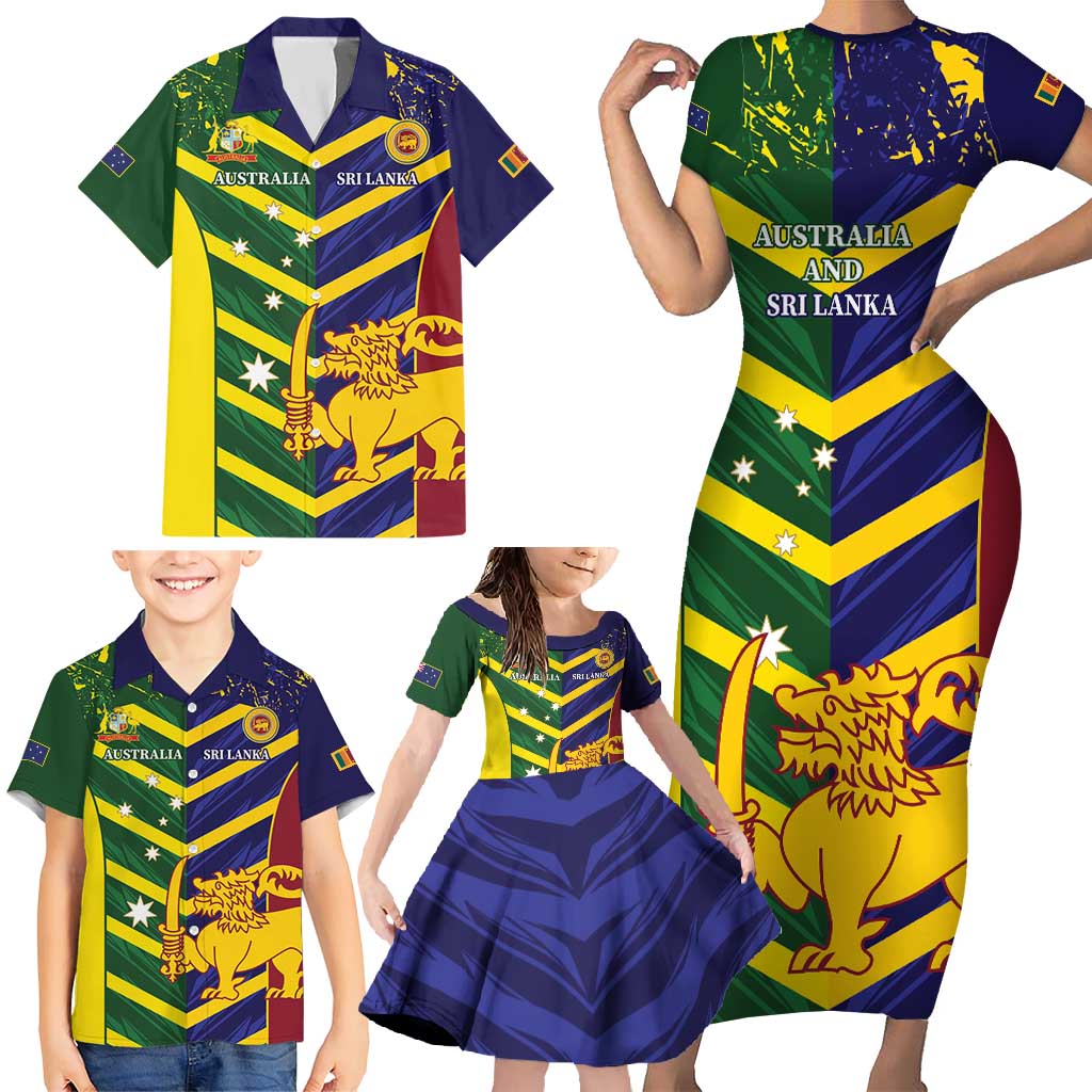 Custom Sri Lanka And Australia Cricket Family Matching Short Sleeve Bodycon Dress and Hawaiian Shirt 2025 The Lions Baggy Greens Together - Wonder Print Shop