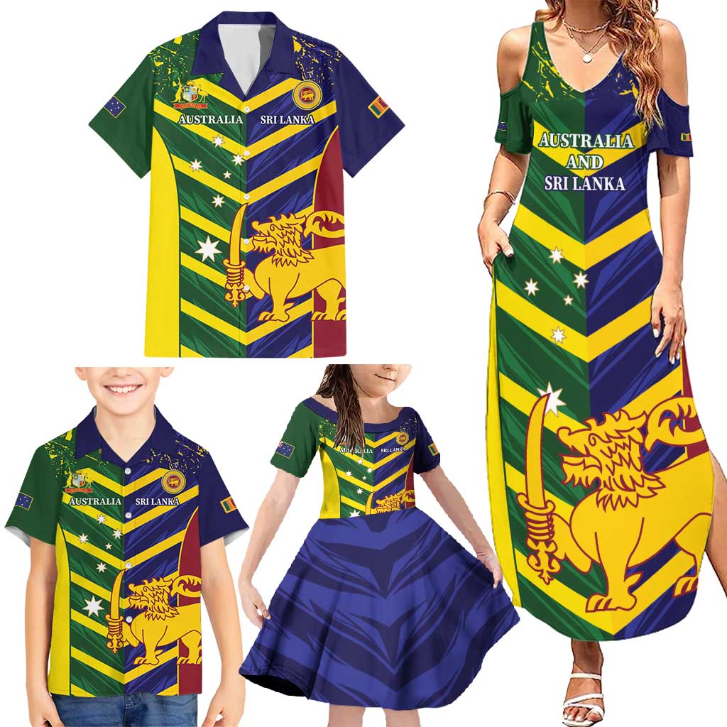 Custom Sri Lanka And Australia Cricket Family Matching Summer Maxi Dress and Hawaiian Shirt 2025 The Lions Baggy Greens Together - Wonder Print Shop