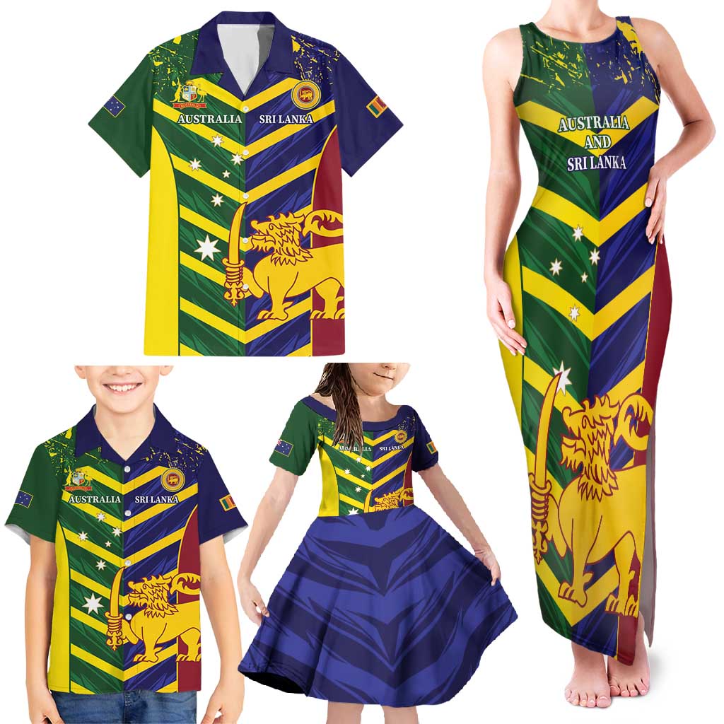 Custom Sri Lanka And Australia Cricket Family Matching Tank Maxi Dress and Hawaiian Shirt 2025 The Lions Baggy Greens Together - Wonder Print Shop