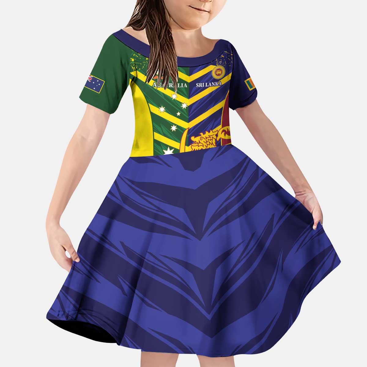 Custom Sri Lanka And Australia Cricket Kid Short Sleeve Dress 2025 The Lions Baggy Greens Together - Wonder Print Shop