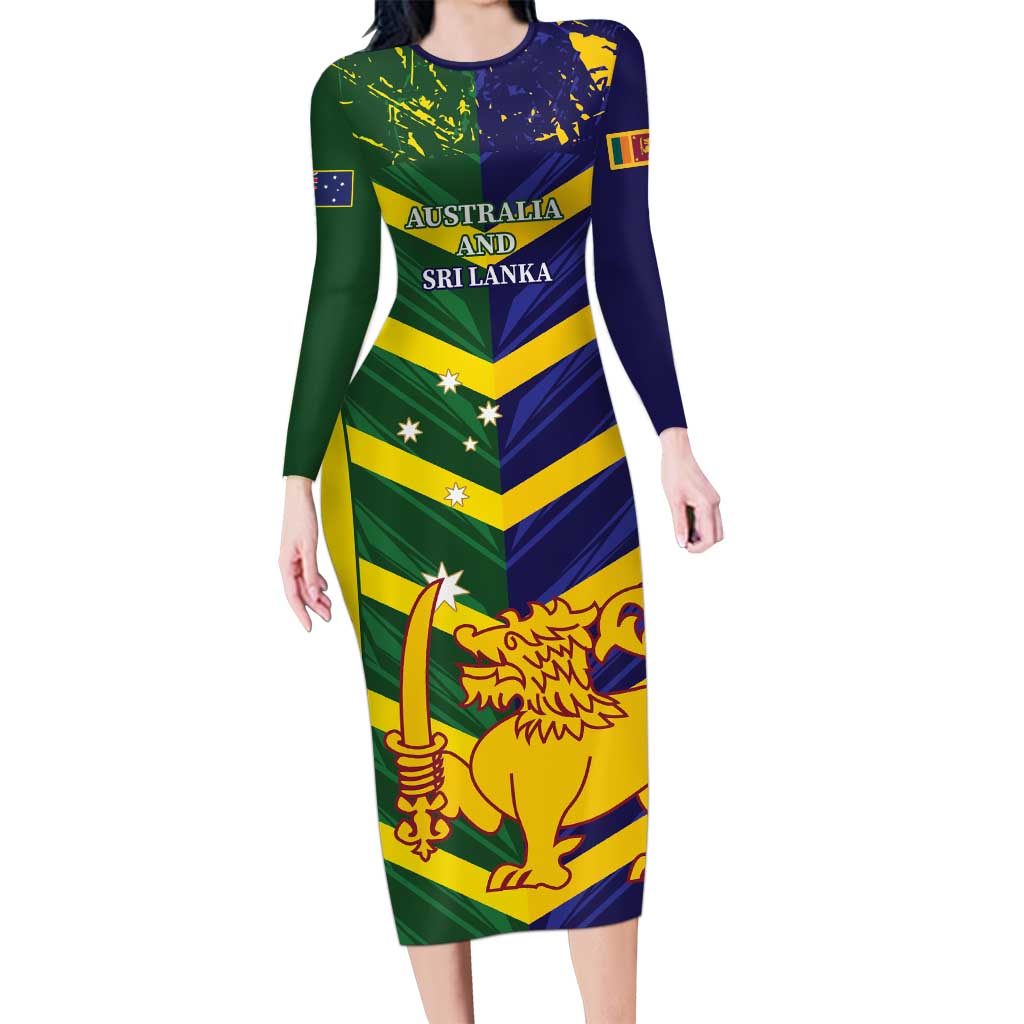 Custom Sri Lanka And Australia Cricket Long Sleeve Bodycon Dress 2025 The Lions Baggy Greens Together - Wonder Print Shop