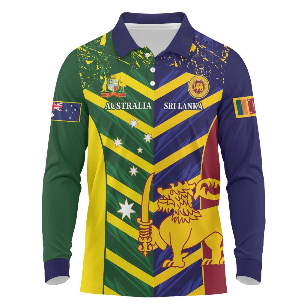 Custom Sri Lanka And Australia Cricket Long Sleeve Polo Shirt 2025 The Lions Baggy Greens Together - Wonder Print Shop