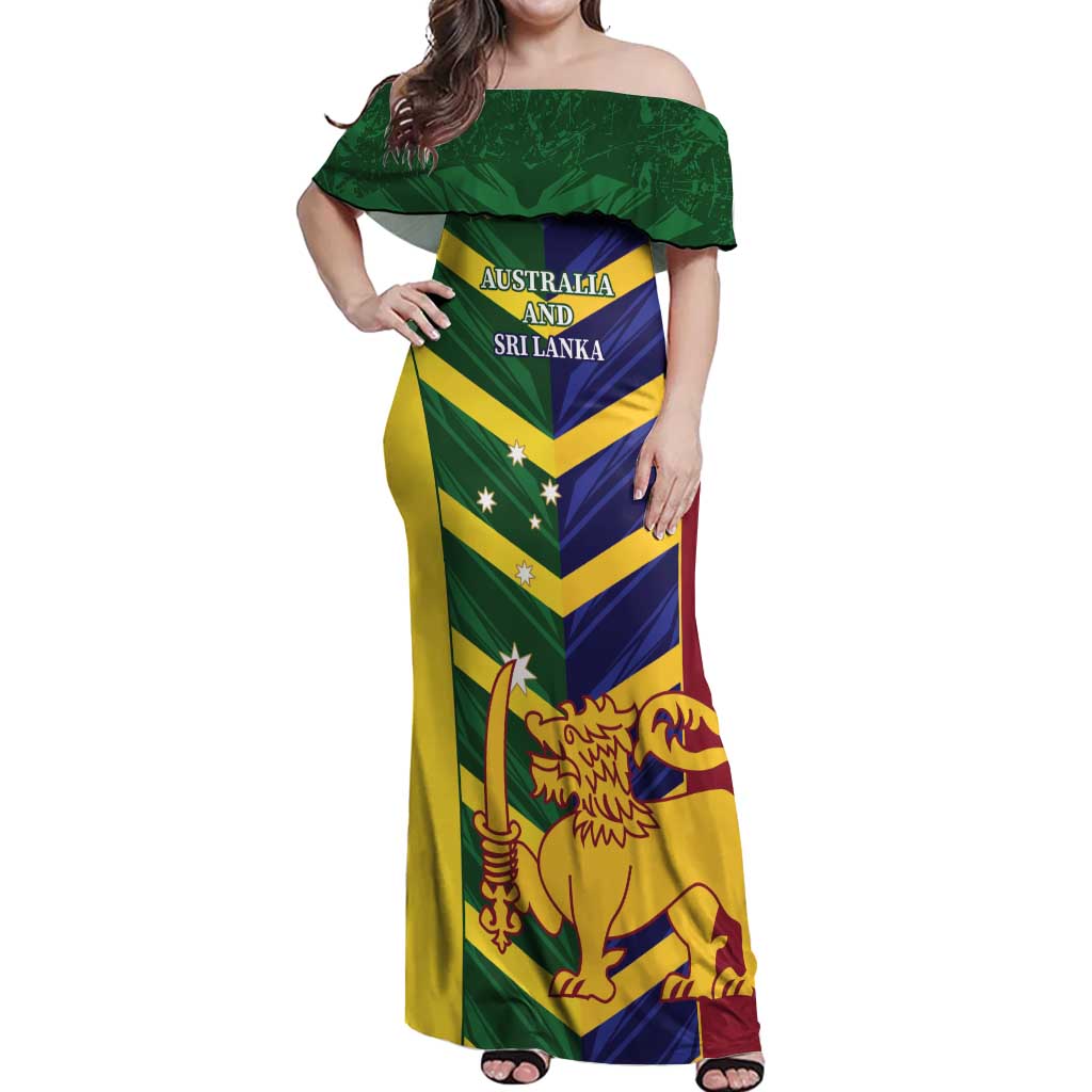 Custom Sri Lanka And Australia Cricket Off Shoulder Maxi Dress 2025 The Lions Baggy Greens Together - Wonder Print Shop