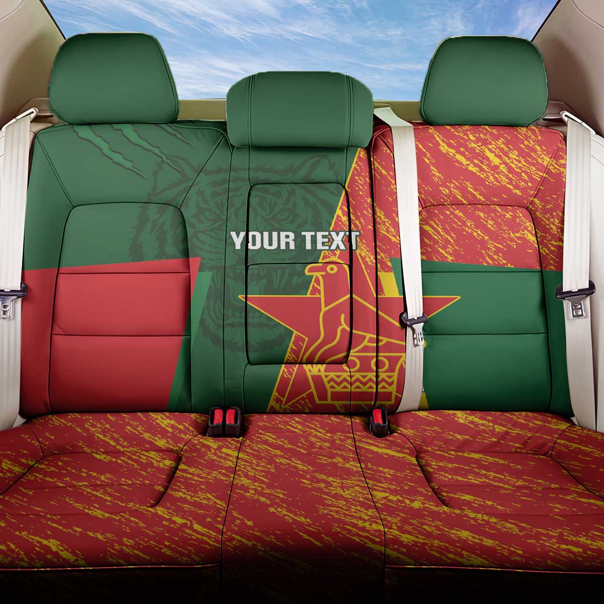 Custom Bangladesh And Zimbabwe Cricket Back Car Seat Cover 2025 Tigers Chevrons Together - Wonder Print Shop