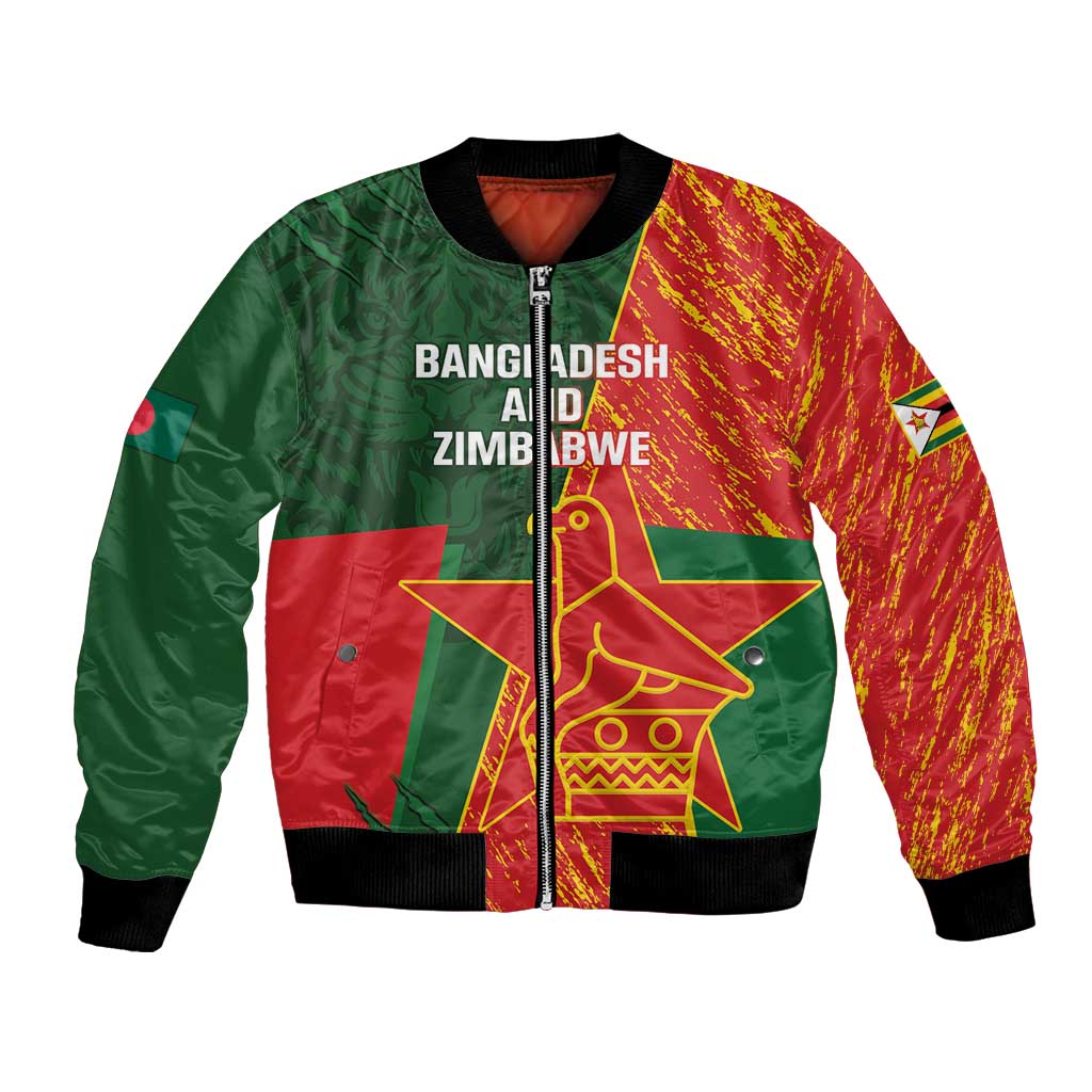 Custom Bangladesh And Zimbabwe Cricket Bomber Jacket 2025 Tigers Chevrons Together - Wonder Print Shop