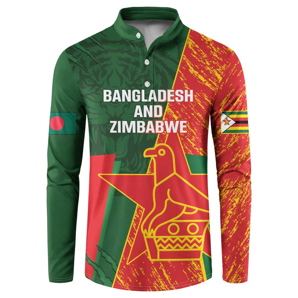 Custom Bangladesh And Zimbabwe Cricket Button Sweatshirt 2025 Tigers Chevrons Together - Wonder Print Shop