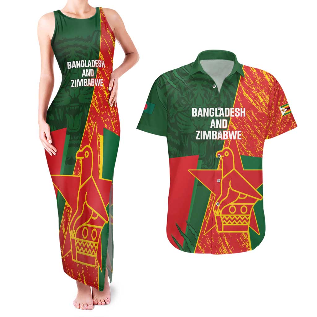 Custom Bangladesh And Zimbabwe Cricket Couples Matching Tank Maxi Dress and Hawaiian Shirt 2025 Tigers Chevrons Together - Wonder Print Shop