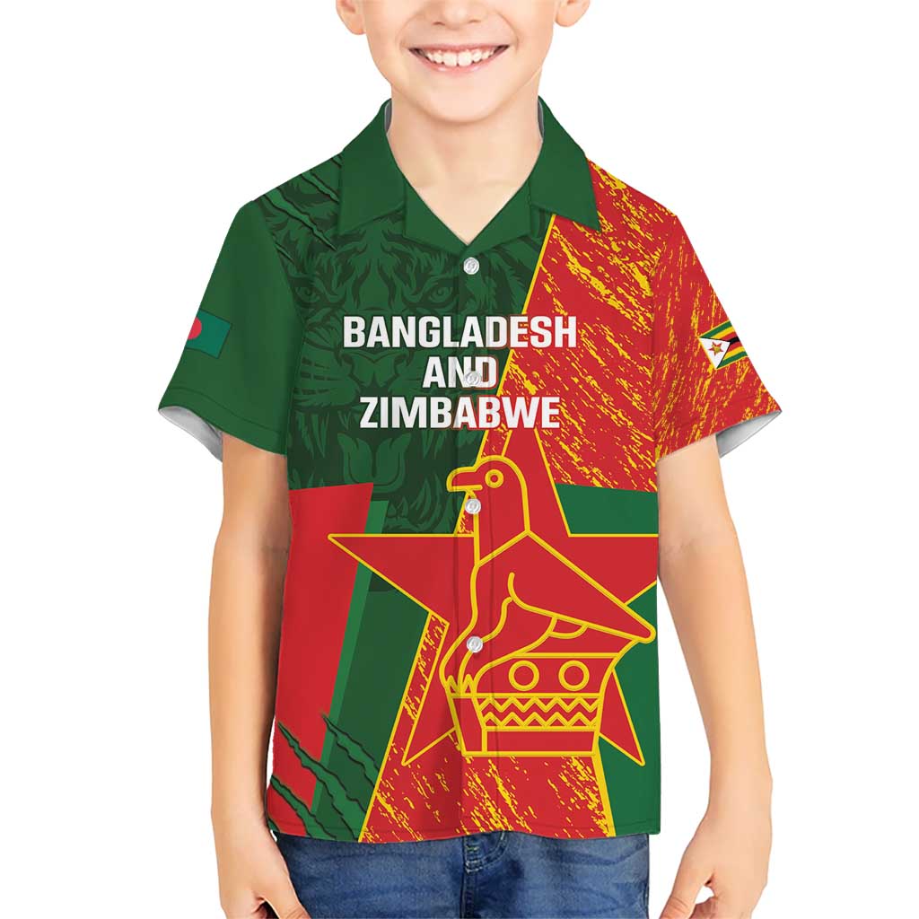 Custom Bangladesh And Zimbabwe Cricket Kid Hawaiian Shirt 2025 Tigers Chevrons Together - Wonder Print Shop