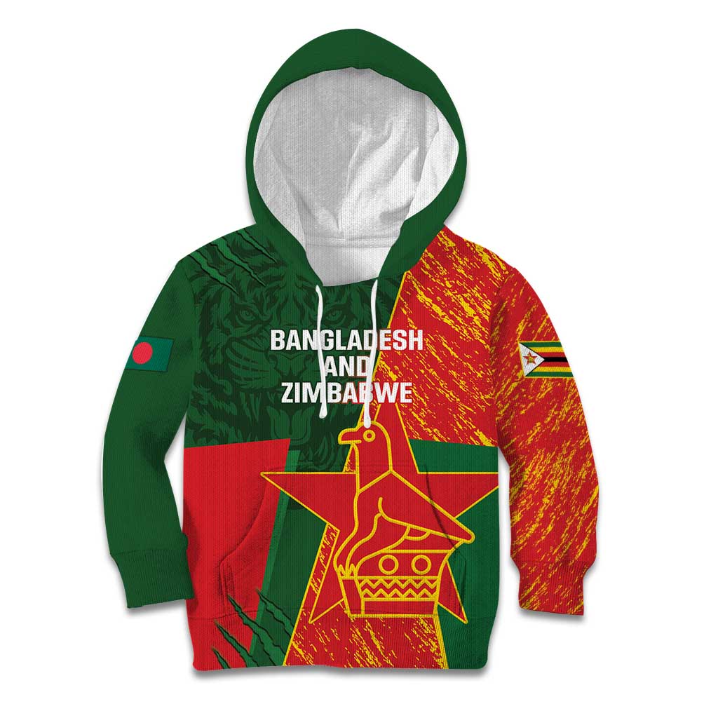 Custom Bangladesh And Zimbabwe Cricket Kid Hoodie 2025 Tigers Chevrons Together