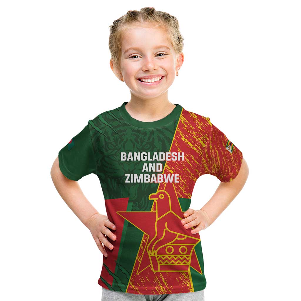 Custom Bangladesh And Zimbabwe Cricket Kid T Shirt 2025 Tigers Chevrons Together - Wonder Print Shop