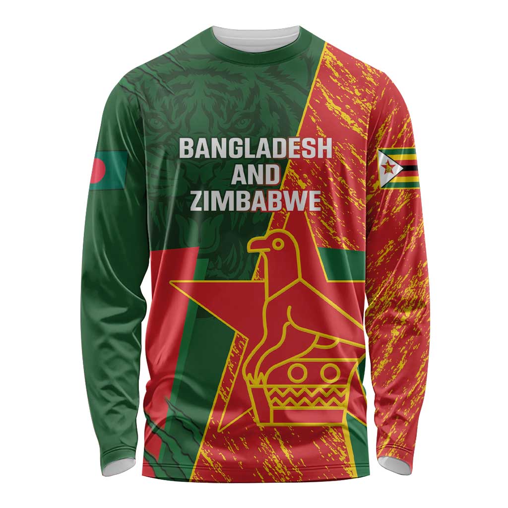 Custom Bangladesh And Zimbabwe Cricket Long Sleeve Shirt 2025 Tigers Chevrons Together - Wonder Print Shop