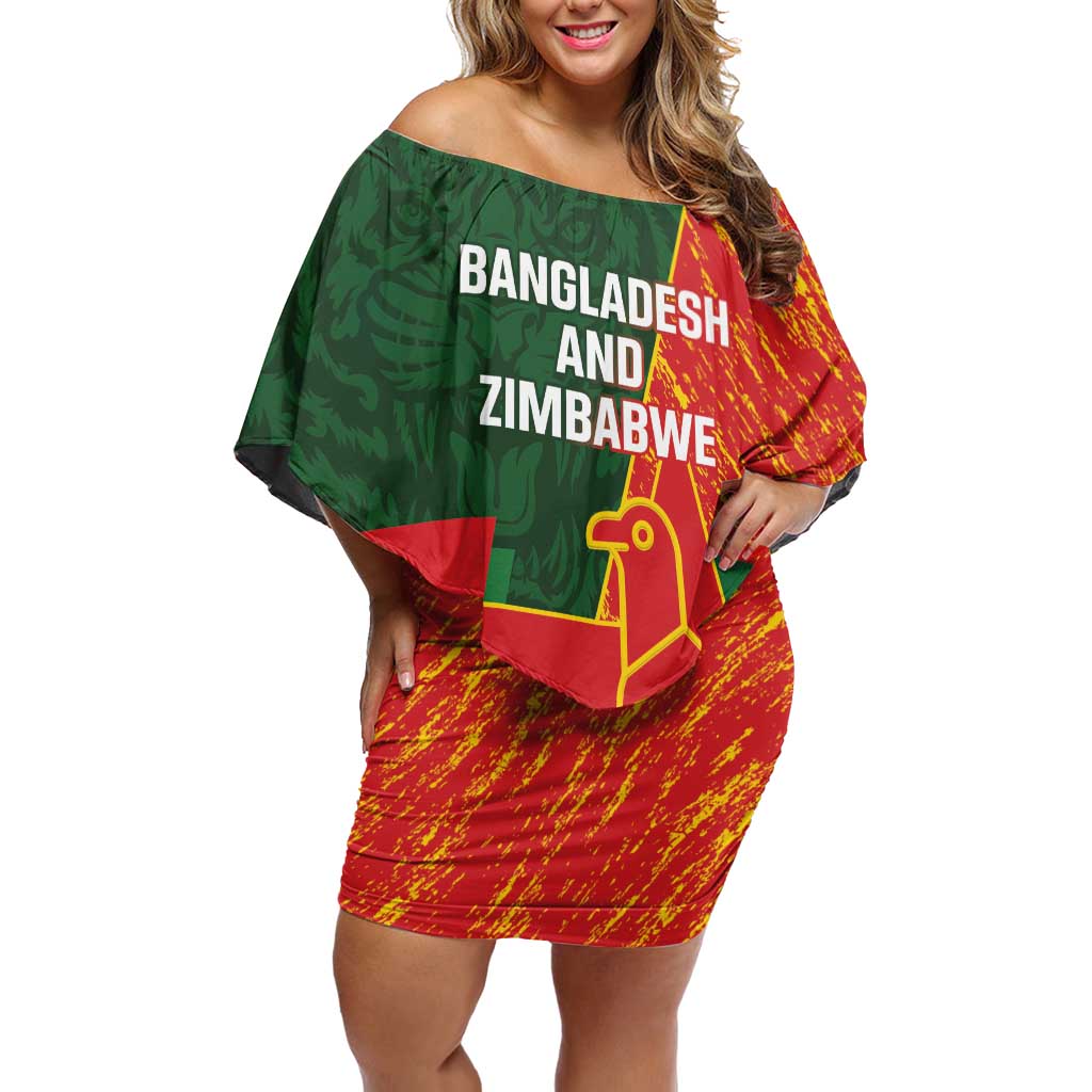 Custom Bangladesh And Zimbabwe Cricket Off Shoulder Short Dress 2025 Tigers Chevrons Together - Wonder Print Shop