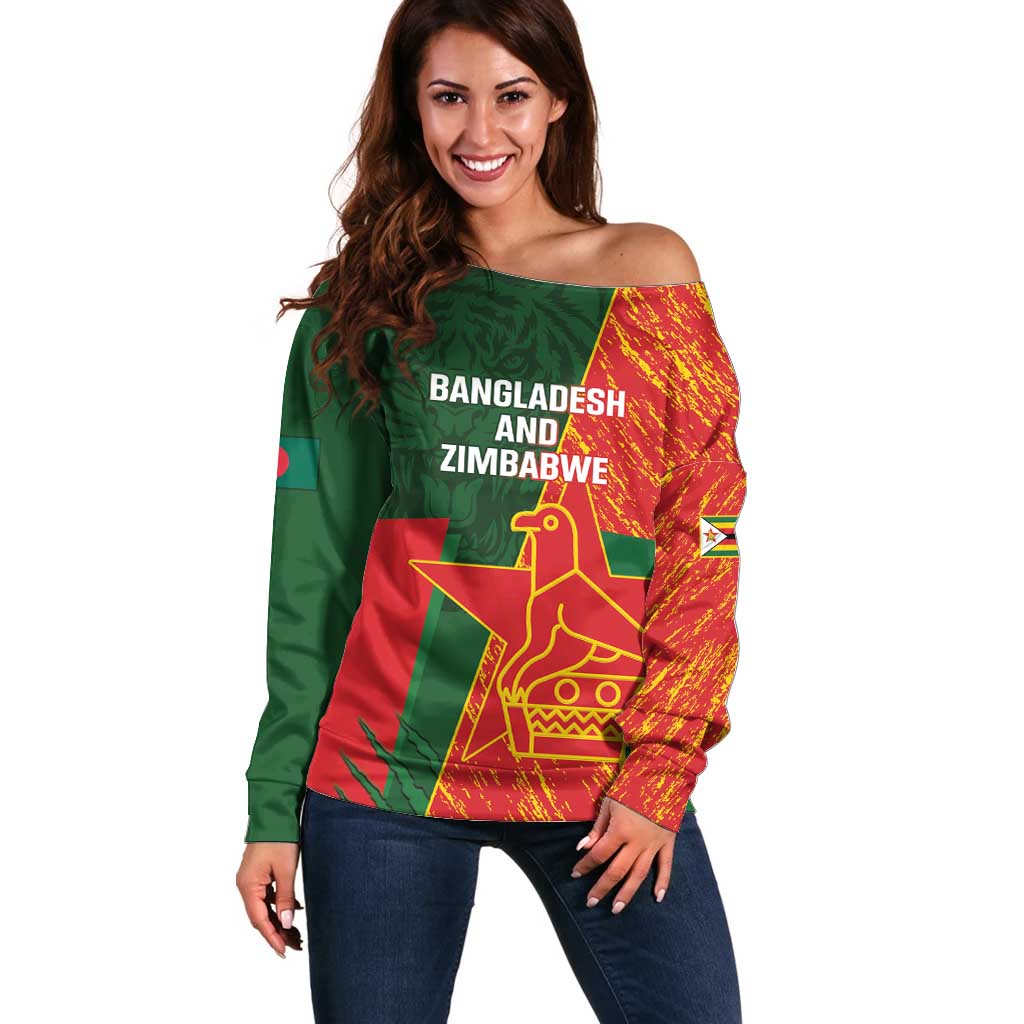 Custom Bangladesh And Zimbabwe Cricket Off Shoulder Sweater 2025 Tigers Chevrons Together