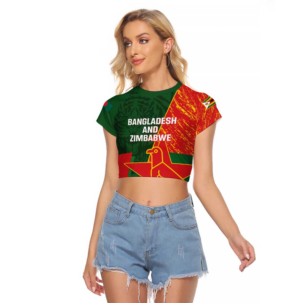 Custom Bangladesh And Zimbabwe Cricket Raglan Cropped T Shirt 2025 Tigers Chevrons Together