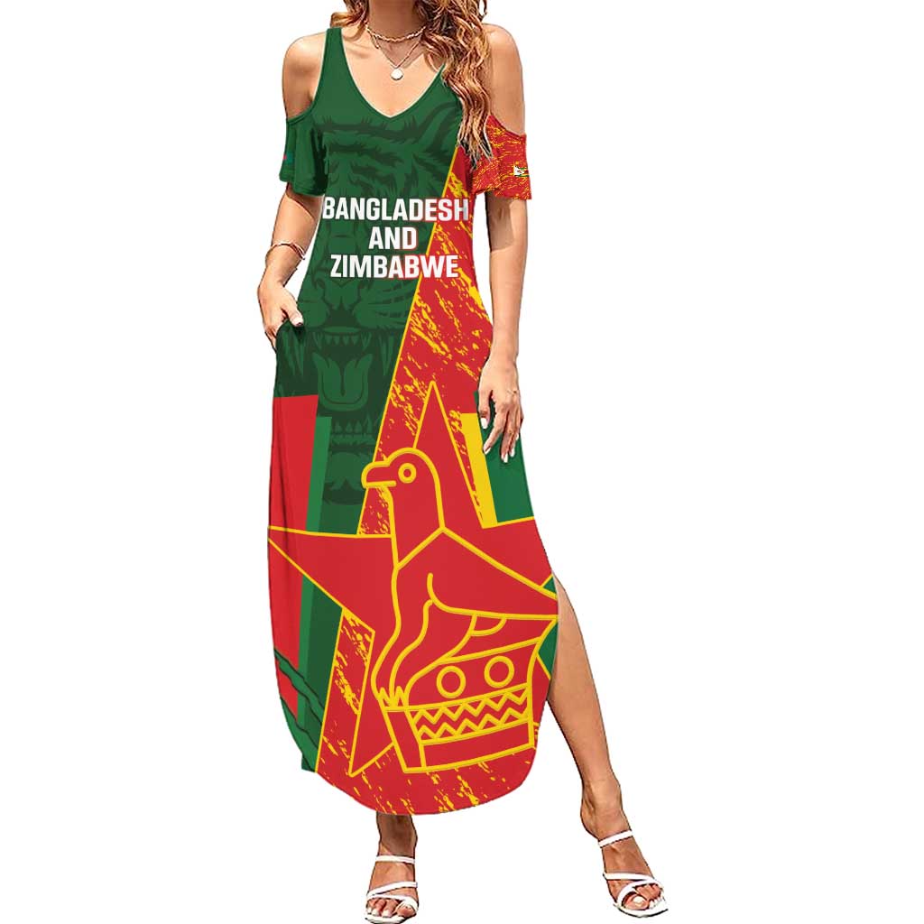 Custom Bangladesh And Zimbabwe Cricket Summer Maxi Dress 2025 Tigers Chevrons Together